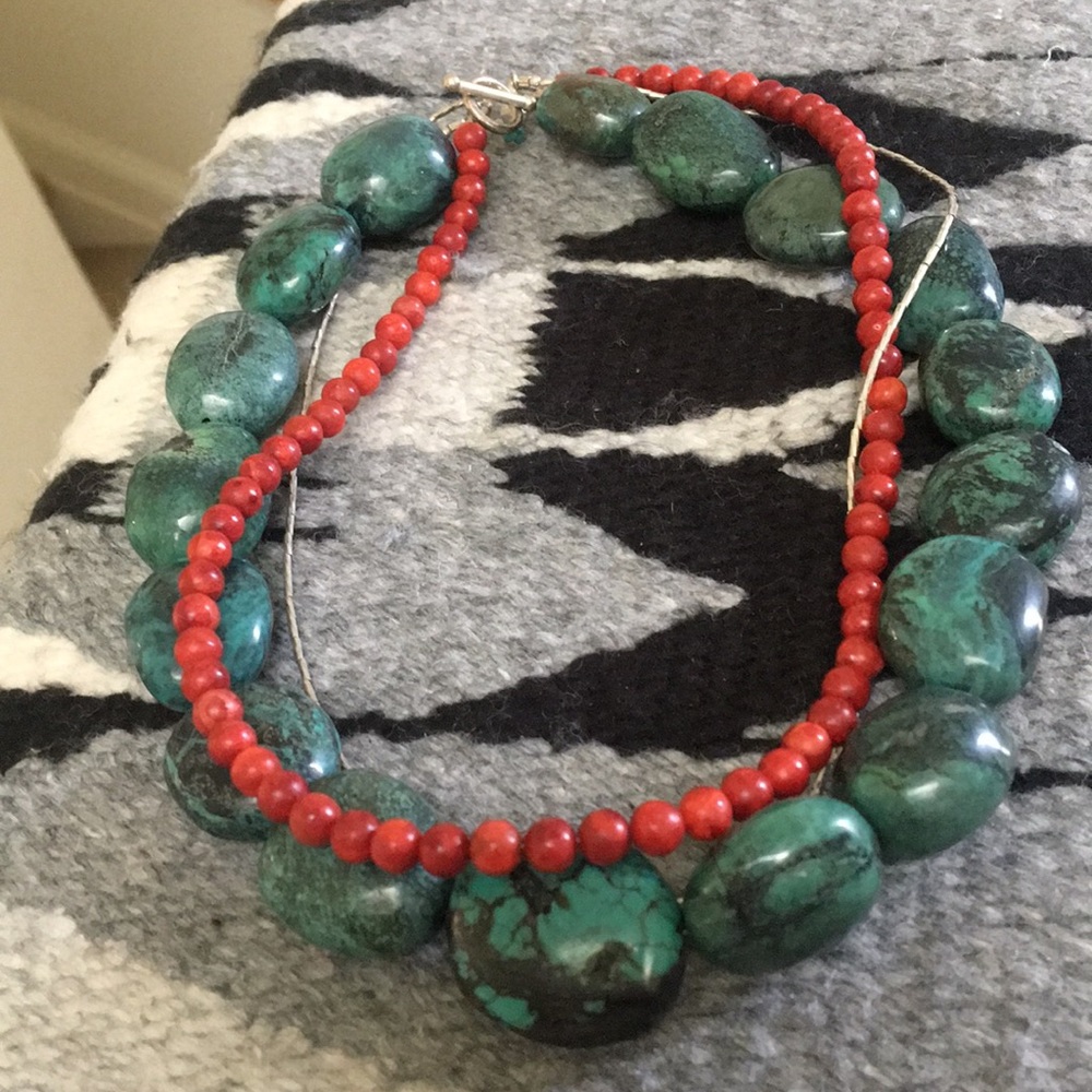 Large turquoise stone necklace